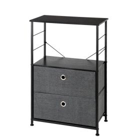 Nightstand 2-Drawer Shelf Storage - Bedside Furniture & Accent End Table Chest For Home, Bedroom, Office, College Dorm, Steel Frame, Wood Top