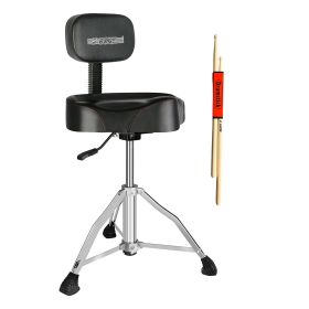 Drum Throne Padded Guitar Stool with Backrest Hydraulic Height Adjustable Music Chair For Adults And Kids w Anti Slip Rubber Feet - DS CH BLK REST-LVR