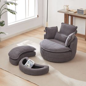 38"W Oversized Swivel Chair with moon storage ottoman for Living Room