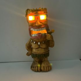 1pc, Drum Tiki Solar Light For Home And Outdoor Decor, Drum Tiki Solar Powered Flickering LED Garden Light Backyard Bongo Tiki Halloween Decoration (model: Cocktail B)