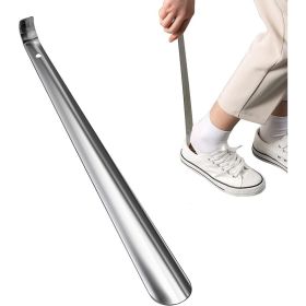 Metal Shoe Horn Long Handle for Seniors, Multifunctional Stainless Steel Stick (size: Curved handle-41cm)