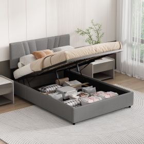 Full Upholstered Platform Bed with Lifting Storage, Full Size Bed Frame with Storage and Tufted Headboard (Color: as Pic)
