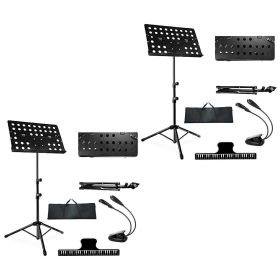 5 Core Music Stand For Sheet Music Height Adjustable Portable Folding Atril Para Partituras w Light Clip for Guitar Players Violinists Cellists Pianis (QTY: MUS FLD HD ACC BLK 2PCS)