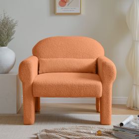 modern boucle accent chair with lumbar pillow for living room (Color: orange)