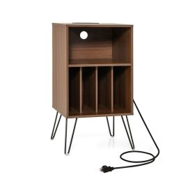Side Tables with Storage Shelf and Charging Station (Type: Side Table, Color: Walnut)