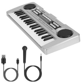 37 Keys Digital Music Electronic Keyboard Electric Piano Musical Instrument Kids Learning Keyboard with Microphone for 3-10 Year Old Kids Girls Boys (Color: Pro Silver)