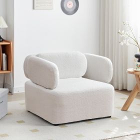 Mid Century Accent Chair with Thickened Cushions Teddy Velvet Reading Armchair with Pillow Upholstered Padded Seat Sofa for Living Room Bedroom Apartm (Color: as picture)