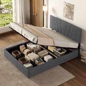 Full Upholstered Platform Bed with Lifting Storage, Full Size Bed Frame with Storage and Tufted Headboard,Wooden Platform Bed for Kids Teens Adults (Color: as Pic)